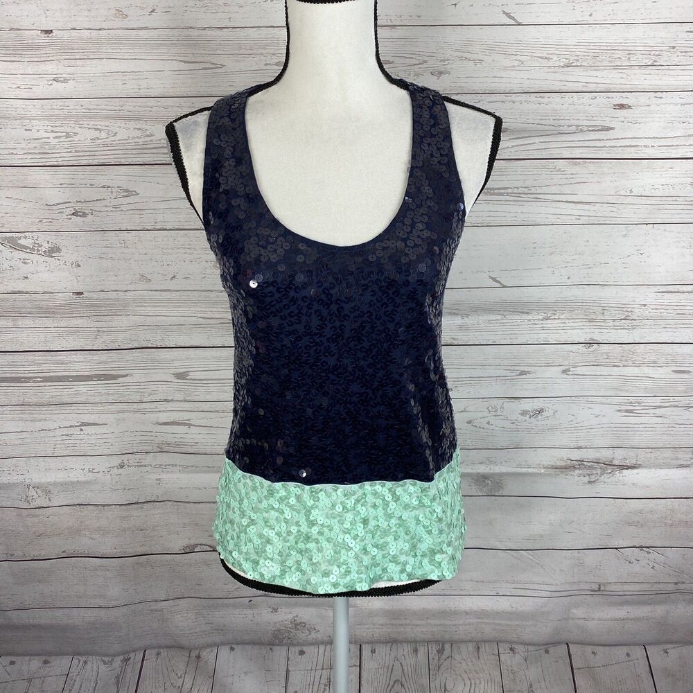 J. Crew Sequin Tank Top Size Xs Colorblock Navy B… - image 1